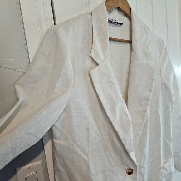 Vintage Blazer Women Size 16 White 80s Fitted Glam Rock Preppy Going Out Neutral - Picture 5 of 10